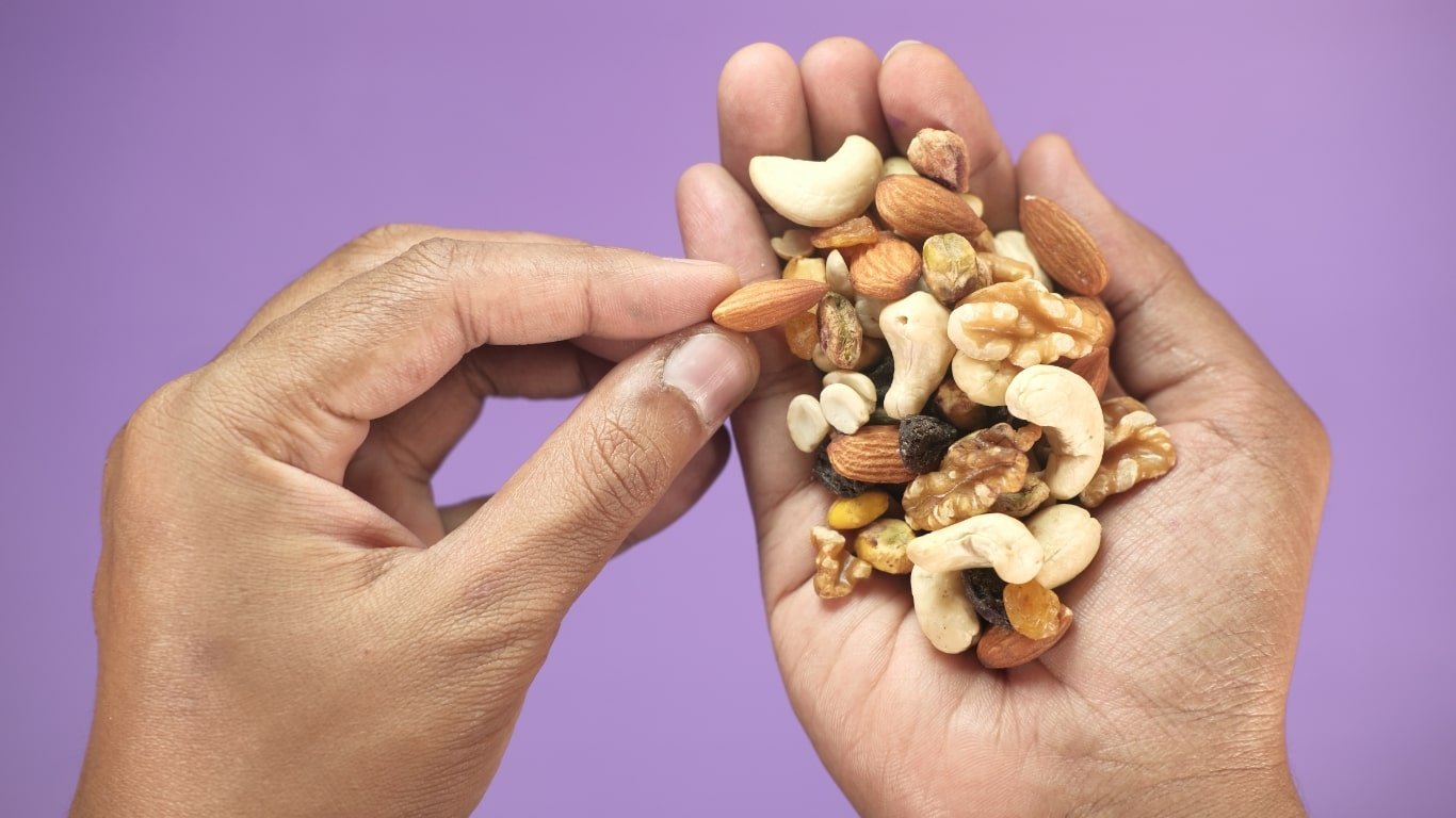 Eating mixed nuts in the morning